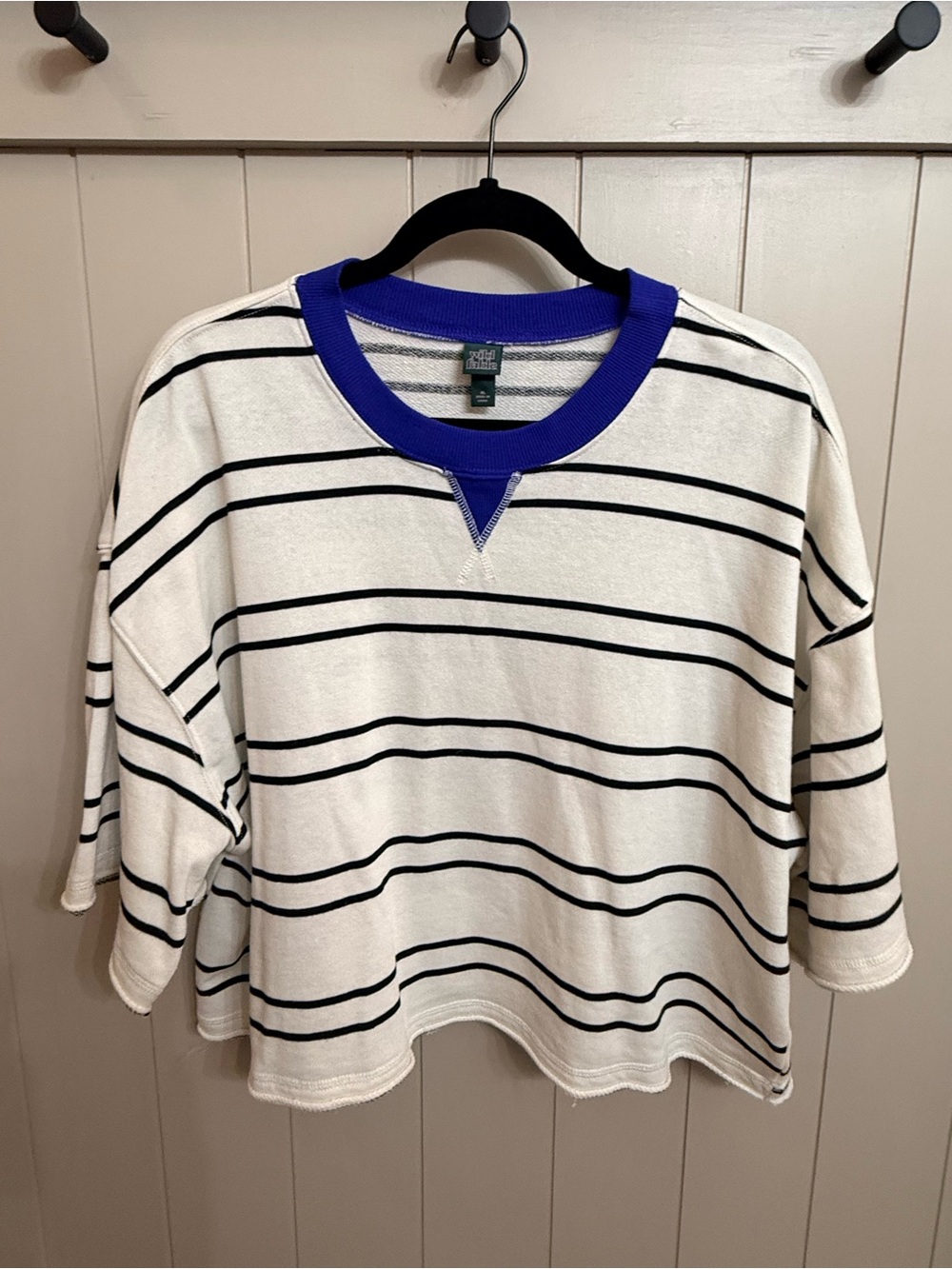 wild fable White and Black Striped Cropped with Royal Blue Collar - Picture 1 of 7